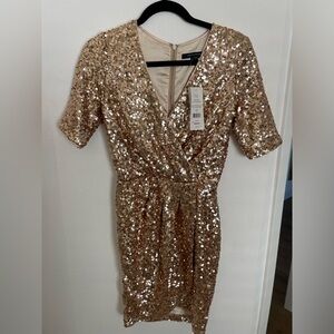 French connection Lunar 3/4 Sleeve Sparkle wrap dress